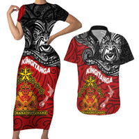 Maori King Movement Couples Matching Short Sleeve Bodycon Dress and Hawaiian Shirt Ko Te Mana Motuhake Emblem with Moko and Polynesian Art Tattoo LT03 Red - Polynesian Pride
