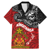 Maori King Movement Family Matching Mermaid Dress and Hawaiian Shirt Ko Te Mana Motuhake Emblem with Moko and Polynesian Art Tattoo LT03 Dad's Shirt - Short Sleeve Red - Polynesian Pride