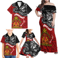 Maori King Movement Family Matching Off Shoulder Maxi Dress and Hawaiian Shirt Ko Te Mana Motuhake Emblem with Moko and Polynesian Art Tattoo LT03 - Polynesian Pride
