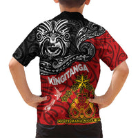 Maori King Movement Family Matching Short Sleeve Bodycon Dress and Hawaiian Shirt Ko Te Mana Motuhake Emblem with Moko and Polynesian Art Tattoo LT03 - Polynesian Pride