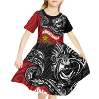 Maori King Movement Kid Short Sleeve Dress Ko Te Mana Motuhake Emblem with Moko and Polynesian Art Tattoo LT03 - Polynesian Pride