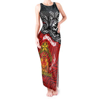 Maori King Movement Tank Maxi Dress Ko Te Mana Motuhake Emblem with Moko and Polynesian Art Tattoo LT03 Women Red - Polynesian Pride
