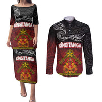 Personalised The Kingitanga - Maori King Movement Couples Matching Puletasi and Long Sleeve Button Shirt Ko Te Mana Motuhake Emblem with Silver Ferns and Polynesian Art Tattoo