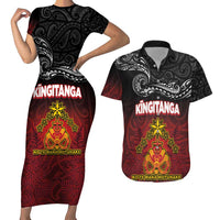 Personalised Maori King Movement Couples Matching Short Sleeve Bodycon Dress and Hawaiian Shirt Ko Te Mana Motuhake Emblem with Silver Ferns and Polynesian Art Tattoo LT03 Red - Polynesian Pride
