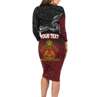 Personalised Maori King Movement Family Matching Long Sleeve Bodycon Dress and Hawaiian Shirt Ko Te Mana Motuhake Emblem with Silver Ferns and Polynesian Art Tattoo LT03 - Polynesian Pride