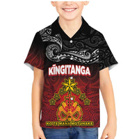 Personalised Maori King Movement Family Matching Mermaid Dress and Hawaiian Shirt Ko Te Mana Motuhake Emblem with Silver Ferns and Polynesian Art Tattoo LT03 Son's Shirt Red - Polynesian Pride