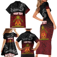 Personalised Maori King Movement Family Matching Short Sleeve Bodycon Dress and Hawaiian Shirt Ko Te Mana Motuhake Emblem with Silver Ferns and Polynesian Art Tattoo LT03 - Polynesian Pride