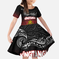 Personalised Maori King Movement Kid Short Sleeve Dress Ko Te Mana Motuhake Emblem with Silver Ferns and Polynesian Art Tattoo LT03 KID Red - Polynesian Pride