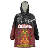 Personalised Maori King Movement Wearable Blanket Hoodie Ko Te Mana Motuhake Emblem with Silver Ferns and Polynesian Art Tattoo LT03 One Size Red - Polynesian Pride