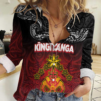 Personalised Maori King Movement Women Casual Shirt Ko Te Mana Motuhake Emblem with Silver Ferns and Polynesian Art Tattoo LT03 Female Red - Polynesian Pride