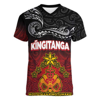 Personalised The Kingitanga - Maori King Movement Women V-Neck T-Shirt Ko Te Mana Motuhake Emblem with Silver Ferns and Polynesian Art Tattoo