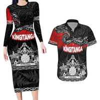 Personalised Maori King Movement Couples Matching Long Sleeve Bodycon Dress and Hawaiian Shirt Te Paki-o-Matariki with Silver Ferns and Polynesian Art Tattoo LT03 Red - Polynesian Pride
