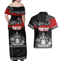 Personalised Maori King Movement Couples Matching Off Shoulder Maxi Dress and Hawaiian Shirt Te Paki-o-Matariki with Silver Ferns and Polynesian Art Tattoo LT03 - Polynesian Pride