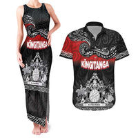 Personalised Maori King Movement Couples Matching Tank Maxi Dress and Hawaiian Shirt Te Paki-o-Matariki with Silver Ferns and Polynesian Art Tattoo LT03 Red - Polynesian Pride
