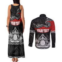 Personalised Maori King Movement Couples Matching Tank Maxi Dress and Long Sleeve Button Shirt Te Paki-o-Matariki with Silver Ferns and Polynesian Art Tattoo LT03 - Polynesian Pride