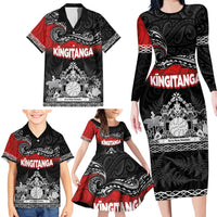 Personalised Maori King Movement Family Matching Long Sleeve Bodycon Dress and Hawaiian Shirt Te Paki-o-Matariki with Silver Ferns and Polynesian Art Tattoo LT03 - Polynesian Pride