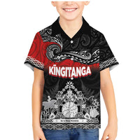 Personalised Maori King Movement Family Matching Mermaid Dress and Hawaiian Shirt Te Paki-o-Matariki with Silver Ferns and Polynesian Art Tattoo LT03 Son's Shirt Red - Polynesian Pride