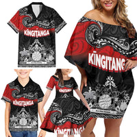 Personalised Maori King Movement Family Matching Off Shoulder Short Dress and Hawaiian Shirt Te Paki-o-Matariki with Silver Ferns and Polynesian Art Tattoo LT03 - Polynesian Pride