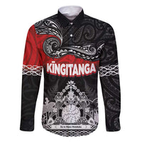 Personalised Maori King Movement Family Matching Tank Maxi Dress and Hawaiian Shirt Te Paki-o-Matariki with Silver Ferns and Polynesian Art Tattoo LT03 Dad's Shirt - Long Sleeve Red - Polynesian Pride