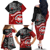 Maori Kotahitanga Family Matching Off The Shoulder Long Sleeve Dress and Hawaiian Shirt Aotearoa Spirit with Maori Mask and Polynesian Art Tattoo LT03 - Polynesian Pride