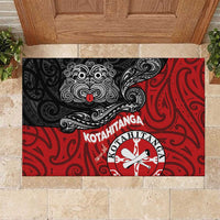 Maori Kotahitanga Rubber Doormat Aotearoa Spirit with Maori Mask and Polynesian Art Tattoo