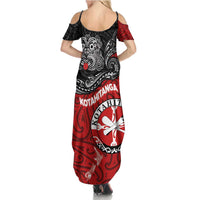Maori Kotahitanga Summer Maxi Dress Aotearoa Spirit with Maori Mask and Polynesian Art Tattoo LT03 - Polynesian Pride