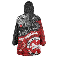 Maori Kotahitanga Wearable Blanket Hoodie Aotearoa Spirit with Maori Mask and Polynesian Art Tattoo LT03 - Polynesian Pride