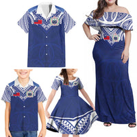 Custom Samoa Rugby Family Matching Off Shoulder Maxi Dress and Hawaiian Shirt Pacific Motifs - Polynesian Pride