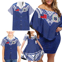 Custom Samoa Rugby Family Matching Off Shoulder Short Dress and Hawaiian Shirt Pacific Motifs - Polynesian Pride