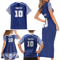Custom Samoa Rugby Family Matching Short Sleeve Bodycon Dress and Hawaiian Shirt Pacific Motifs - Polynesian Pride