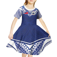 Custom Samoa Rugby Kid Short Sleeve Dress Pacific Motifs - Polynesian Pride