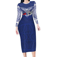 Custom Samoa Rugby Long Sleeve Bodycon Dress Pacific Motifs - Polynesian Pride