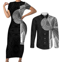 Samoan Tatau Couples Matching Short Sleeve Bodycon Dress and Long Sleeve Button Shirt Art Tribal Traditional Tattoos LT03 Black - Polynesian Pride