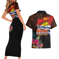Kiribati Flag and Fireworks Couples Matching Short Sleeve Bodycon Dress and Hawaiian Shirt First Place Welcome the New Year - Polynesian Pride