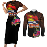 Kiribati Flag and Fireworks Couples Matching Short Sleeve Bodycon Dress and Long Sleeve Button Shirt First Place Welcome the New Year - Polynesian Pride