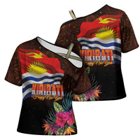 Kiribati Flag and Fireworks Cross Shoulder Shirt First Place Welcome the New Year - Polynesian Pride