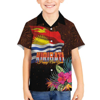 Kiribati Flag and Fireworks Family Matching Long Sleeve Bodycon Dress and Hawaiian Shirt First Place Welcome the New Year LT03 Son's Shirt Black - Polynesian Pride