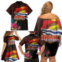 Kiribati Flag and Fireworks Family Matching Off Shoulder Short Dress and Hawaiian Shirt First Place Welcome the New Year LT03 - Polynesian Pride