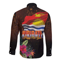 Kiribati Flag and Fireworks Long Sleeve Button Shirt First Place Welcome the New Year LT03 - Polynesian Pride