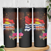 Kiribati Flag and Fireworks Skinny Tumbler First Place Welcome the New Year LT03 - Polynesian Pride