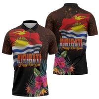 Kiribati Flag and Fireworks Zipper Polo Shirt First Place Welcome the New Year - Polynesian Pride