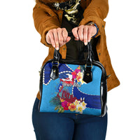 Personalised Haiti 220th Anniversary Independence Day Shoulder Handbag Ayiti Flower with Polynesian Pattern LT03 One Size Blue - Polynesian Pride