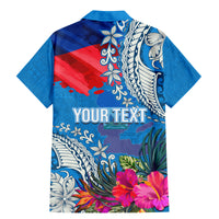 Personalised Haiti Coat Of Arms Family Matching Mermaid Dress and Hawaiian Shirt Repiblik d Ayiti Tropical Flower Blue Polynesian Pattern LT03 - Polynesian Pride