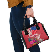 Personalised Haiti Coat Of Arms Shoulder Handbag Repiblik d Ayiti Tropical Flower Red Polynesian Pattern LT03 - Polynesian Pride