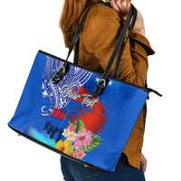 Personalised Samoa 62nd Anniversary Independence Day Leather Tote Bag Samoan Tribal Flag Style LT03 - Polynesian Pride