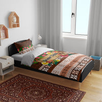 Pasifika Festival Auckland Bedding Set Polynesian Tribal with Pacific Pattern Brown Color