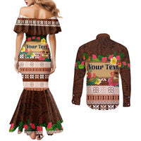 Pasifika Festival Auckland Couples Matching Mermaid Dress and Long Sleeve Button Shirt Polynesian Tribal with Pacific Pattern Brown Color LT03 - Polynesian Pride