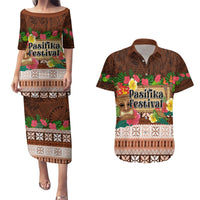 Pasifika Festival Auckland Couples Matching Puletasi and Hawaiian Shirt Polynesian Tribal with Pacific Pattern Brown Color LT03 Brown - Polynesian Pride