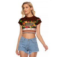 Pasifika Festival Auckland Raglan Cropped T Shirt Polynesian Tribal with Pacific Pattern Brown Color LT03 Female Brown - Polynesian Pride