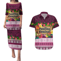 Pasifika Festival Auckland Couples Matching Puletasi and Hawaiian Shirt Polynesian Tribal with Pacific Pattern Pink Color LT03 Pink - Polynesian Pride